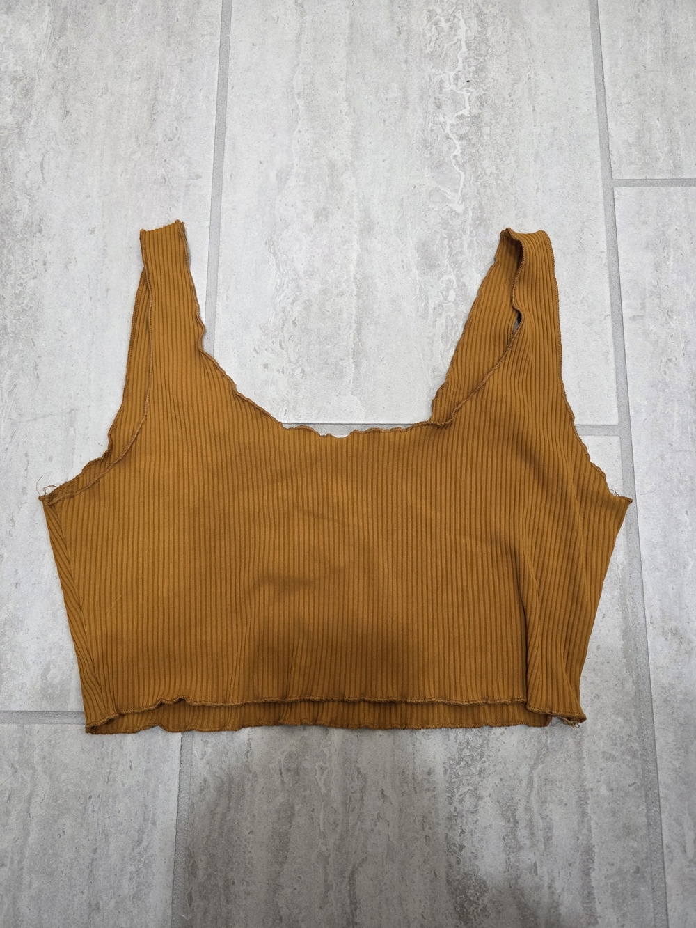 SHEIN Mustard Ribbed Crop Tank with Button Placket - Picture 2 of 4